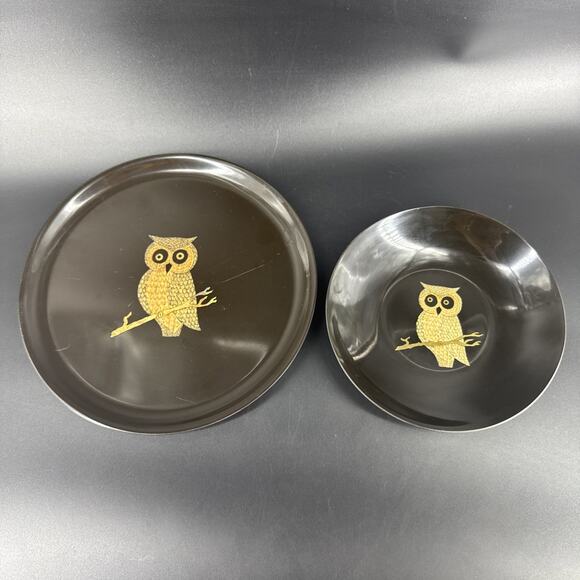 Vintage Owl Plate Tray & Bowl Couroc of Monterey MCM Mid Century Modern MCM - Picture 1 of 16